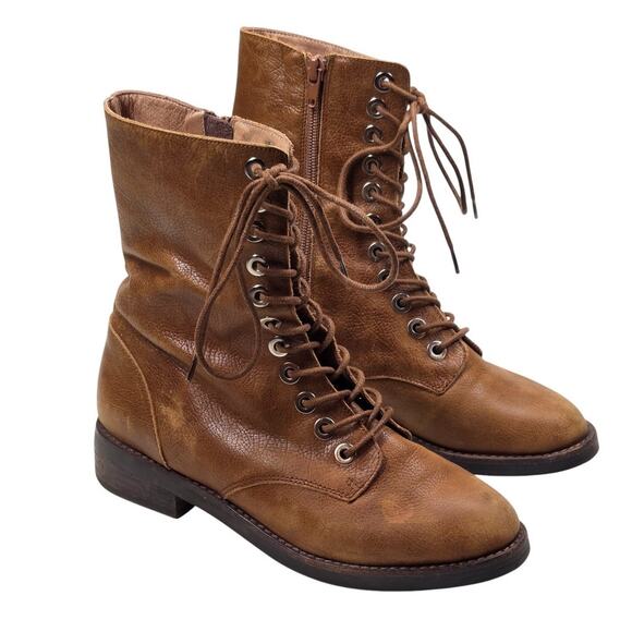 Jeffrey Campbell Ibiza Distressed Brown Leather Ankle Boots Side Zip Size 6.5 - Picture 1 of 14